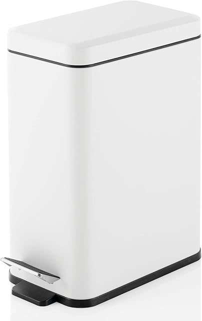 mDesign Pedal Bin  Waste Bin with Pedal, Lid and Plastic Bucket Insert for Bathroom, Kitchen, and Office  Metal Household Rubbish Bin with Ergonomic Design  White