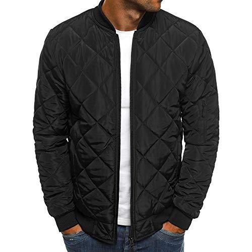 Veste bomber décontractée pour homme - Veste de baseball matelassée en losanges avec fermeture éclair - Veste légère coupe-vent avec poches - M-3XL, Noir , XL Cover