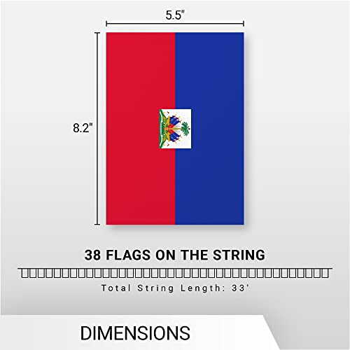 G128 Haiti Haitian Bunting Banner | Flag 8.2 x 5.5 Inch, Full String 33 Feet | Printed 150D Polyester, Decorations For Bar, School, Festival Events Celebration 6