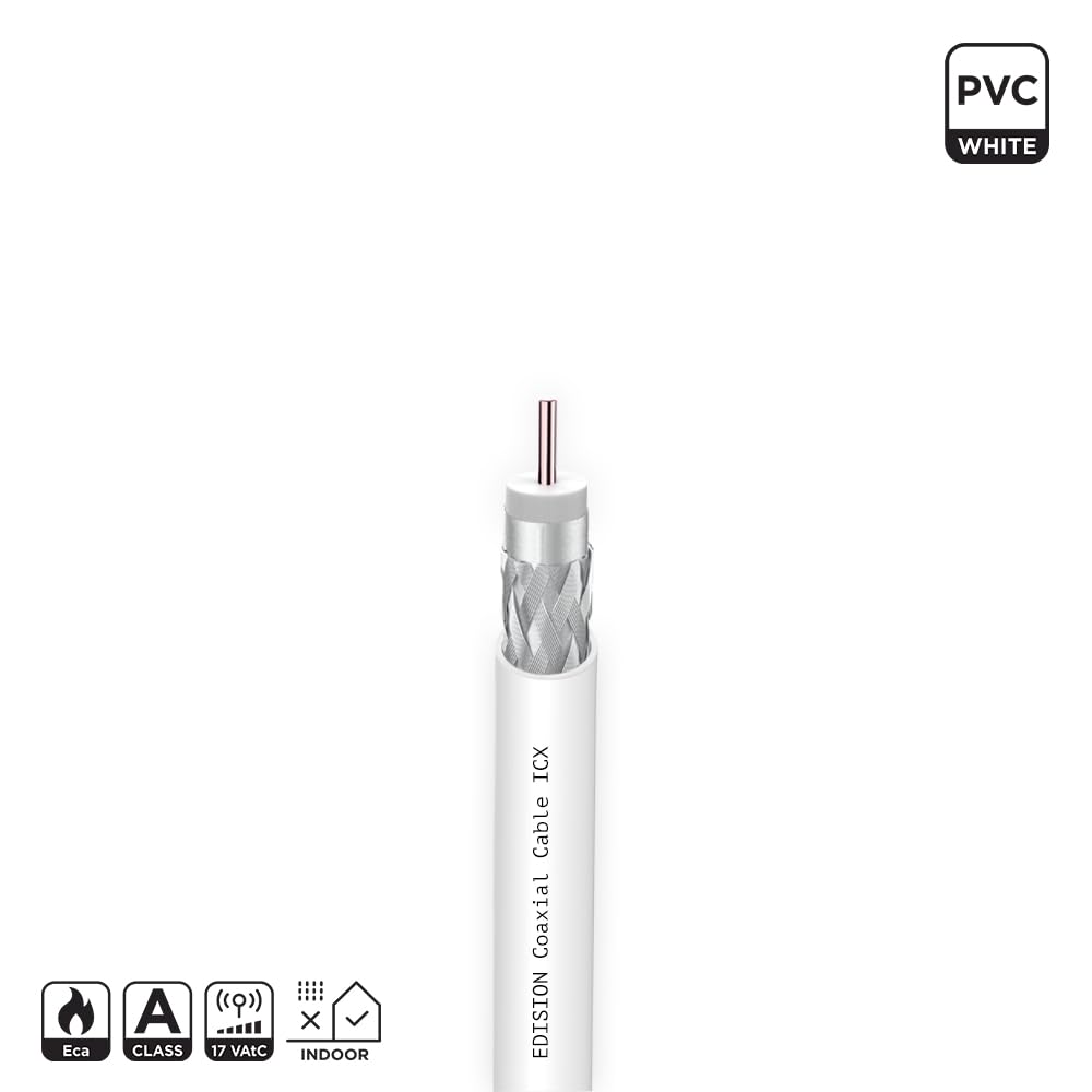 EDISION ICX-10 Cavo Coassiale Antenna TV SAT 10m PVC Bianco, Acciaio Ramato, 17VAtC, CPR Eca, Classe A DVB-S2/T/T2/C, RADIO