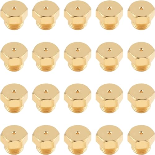 Aupoko 20 stück M5×0.5mm/0.68mm Messing Strahldüse, Düsenaustausche für Propan LPG Erdgasrohr, Warmwasserbereiter, DIY Brenner Teile