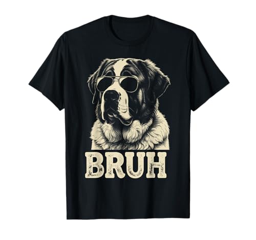 Saint Bernard Sunglasses Bruh Funny Dog Lovers Kids Teens T-Shirt