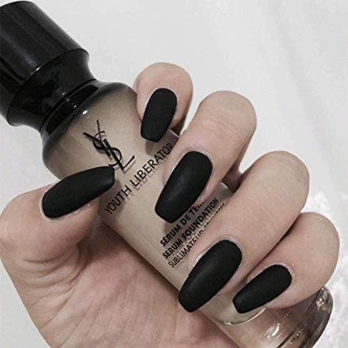 Handcess 24 Stücke Ballerina Reine Farbe Matte Sarg Nägel Full Cover Matte Falsche Gel Nägel Kunst Tipps Sets (Schwarz)