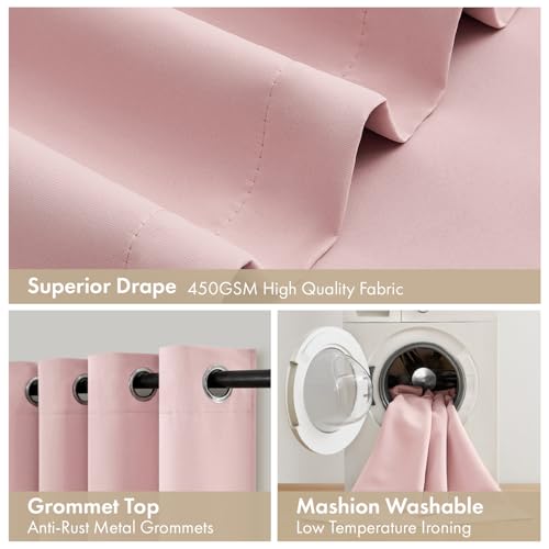 Image of MIULEE Light Pink Blackout Curtains for Bedroom 40x84 Inch Long | 2 Thick Layers Thermal Insulated Window Curtains with Black Liner, Noise Reducing Grommet, Drapes for Living Room, 2 Panels