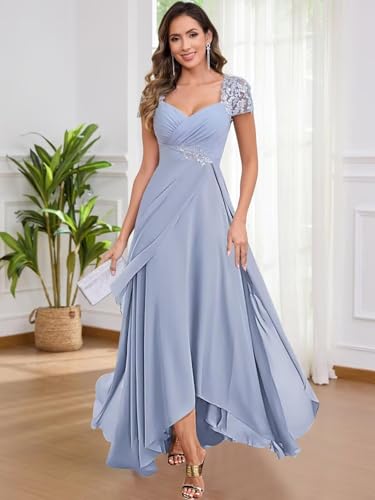 Tea Length Mother of The Bride Dresses for Wedding Lace Appliques Chiffon Formal Evening Dresses with Sleeves3