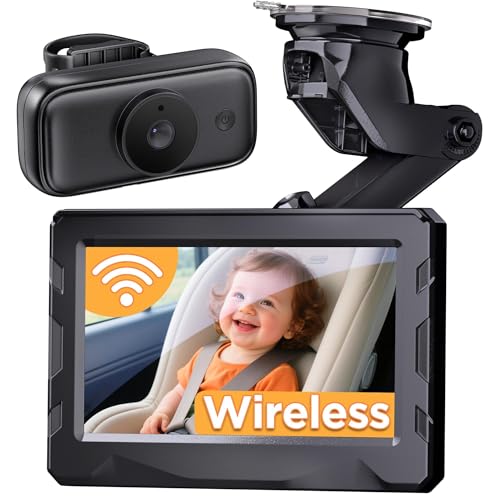 Image of Wireless Baby Car Camera - 40 Hours Rechargeable Battery with Auto Sleep & Night Vision, 4.3'' 1080P HD Video Car Baby Monitor - 360° Rotating Rear Facing Back Seat Cam, Newborn Essential New Mom gift