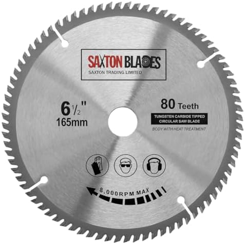 Saxton TCT Circular Fine Cutting Wood Saw Blade 165mm x 20mm (16mm Ring) x 80 Teeth Compatible with Bosch Makita etc