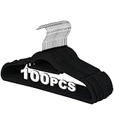 ZENY Premium Velvet Suit Hangers 100 Pack Non Slip Black Clothes Hanger Hook 360 Swivel Ultra Thin