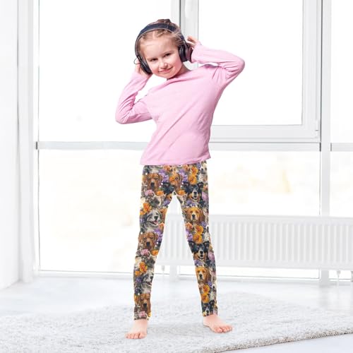 Girls' Athletic Leggings Ankle Length Yoga Dance Pants Kids Teen 4T Floral Dog4