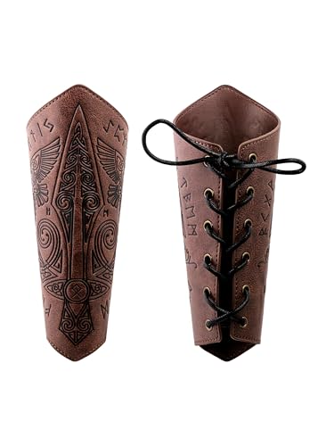 HAQUIL Medieval Faux Leather Wrist Guard, Adjustable Viking Bracer, Norse Sword Symbol Arm Guard for Costume and LARPs (1 Piece)