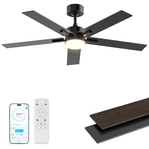 Image of Obabala Ceiling Fan with Light 52 Inch, DC Motor Ceiling Fan with Remote and APP Control, Dimmable LED Color Changing, Reversible Quiet Fan for Bedroom Living Room Indoor Outdoor, Modern
