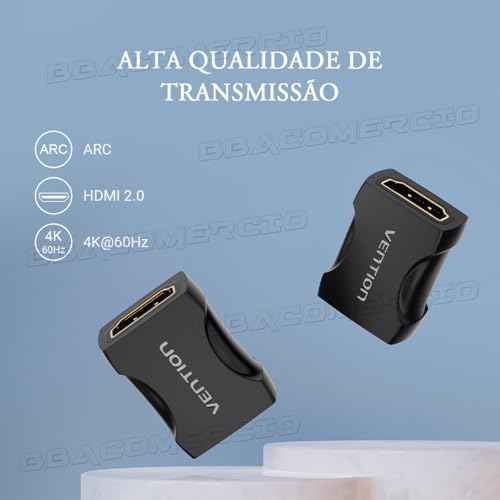 Adaptador Emenda HDMI VENTION Adaptador HDMI Fêmea para Fêmea de 4K @ 60 Hz Conector HDMI 2.0 3D Ext