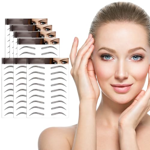 AWAVM 7 hojas 4D tatuajes de cejas impermeables similares al cabello, pegatinas de transferencia de cejas, pegatinas de cuidado y formación en estilo de arco para mujeres, 77 pares (Black-13)