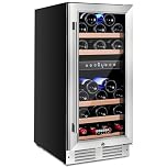 BODEGACOOLER Dual Zone Wine Fridge,15 Inch Wine Refrigerator with Double-Layer Glass Door,30 Bottles Wine Cellar 41℉ to 72℉ with Digital Temperature Control and Temperature Memory for Bar Home