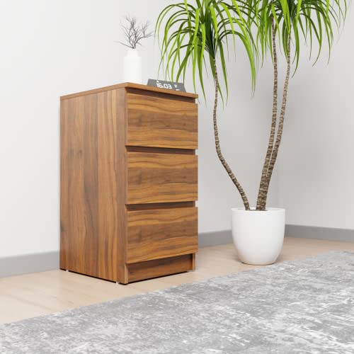 Image of VIKI Dresser with 3 Drawers, Chest of 3 Drawers,Clothes Storage, Organizer Unit for Bedroom, Hallway, Entryway,Easy Pull Drawers, Width 40cms, Brussel Walnut Colour | 1 Year Warranty