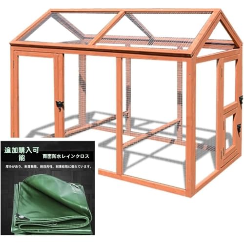 Tufduzo 鶏用ケージ 大型 鳥かご 大型 木製 鶏用サンルーム 小戸付き 杉天然木 スパイア 透明 可視金網 広い空間 通気性 鶏 鴨 うさぎ 屋外鳥類 ケージ 動物の脱走を防ぐ (140L x 86W x 105H cm)