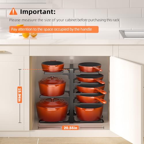Image of MUDEELA 8-Tier Pots and Pans Organizer under Cabinet, 15.9 inch H Heavy-duty | 120LBS capacity, 2 Installation Options, Adjustable pot rack holds cast-iron pans, skillets, griddles and shallow pot
