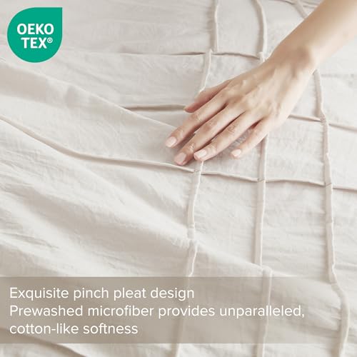 Cream King Size 3-Piece Duvet Cover Set with Pintuck Pleats - Lightweight and Soft Microfiber Bedding for King/Cal King Beds