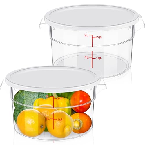 Image of Ziliny 2 Pcs 2 Qt Dough Proofing Container with Lid and Red Scale, White | Clear Round Food Storage Container, Food Grade Plastic, Easy Viewing Design, Airtight Lid, Dough Fermentation Kitchen Storage