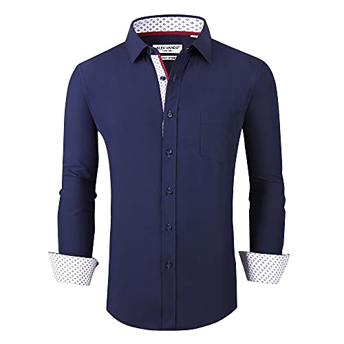 Alex Vando Mens Dress Shirt Wrinkle Free Regular Fit 4-Way Stretch Button Down Shirts
