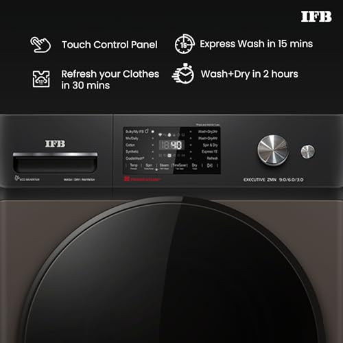 Image of IFB 9 /6 /3 kg Fully Automatic Washer Dryer Refresher with Steam Refresh, AI Powered, 100% Dry Clothes, 9 Swirl Wash Mimic Handwashing, WiFi & Eco Inverter Motor (WDR Executive ZMN, Mocha)