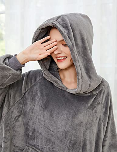 Svanco Sweatshirt deken hoodie oversized superzachte warme deken hoodie met grote voorzak Giant pluche trui deken sweatshirt, grijs,