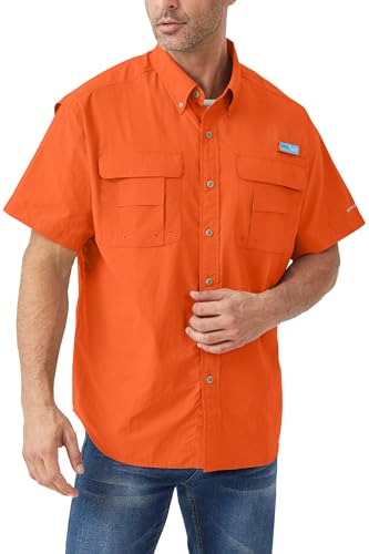 Tuna Men's Fishing Short Sleeve Shirts - UPF 50+ Sun Protection Quick-Dry Water-Resistant Botton Down Outdoor Camping