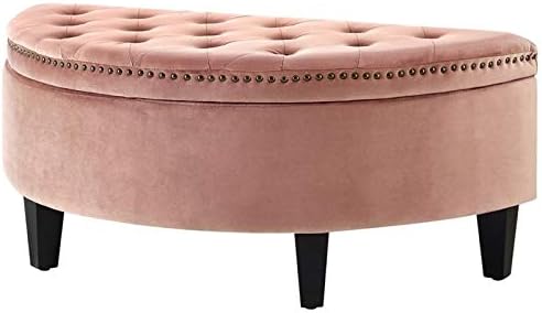 Nathan Velvet Upholstered Half Moon Storage Ottoman in Blush Pink