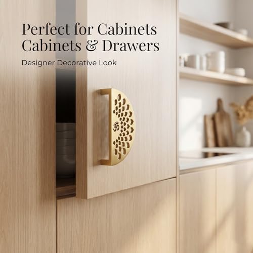 Image of Om Design Cabinet Handle /5 Inch Door Handles for Wardrobe /Door Handle /Stainless Steel (PVD Gold) Set of 1-| 3 Years Warranty |