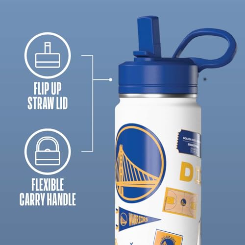 Image of Hydrapeak NBA Officially Licensed Golden State Warriors 20oz Insulated Water Bottle with Straw Lid & Carry Handle, Leak-Proof Stainless-Steel Game Experience Sports Bottle for Kids, School, Camp