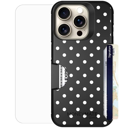 Scooch for iPhone 15 Pro Wallet Case Card Holder, Moneymate, Polka Dots