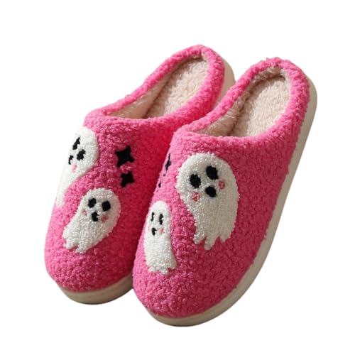 Halloween Slippers For Womens Mens Home Elastic Comfy Retro Memory Foam Fuzzy Soft Bedroom Plush Warm Anti-Skid Sole Winter Wool Lined Indoor Outdoor House Shoes