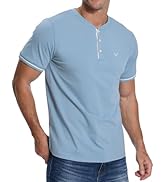 KUYIGO Men's Henley Shirts Short Sleeve Casual Button Cotton Embroidery Fashion Lightweight T-Shi...
