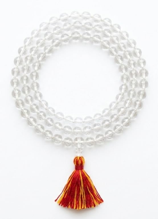 Crystal Quartz Sphatik 108 Beads Jap Mala Necklace Round for Meditation and Pooja (8MM, Pack of 1)-image-48