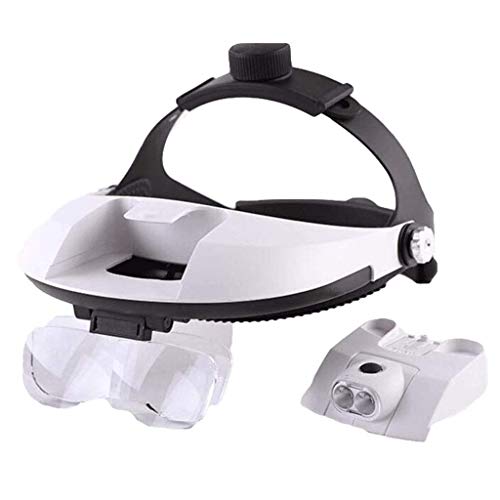 Kopfmontierte Lupenbrille mit Abnehmbarer ultraheller LED-Stirnlampe - 5 austauschbare Linsen: 1,0-fache, 1,5-fache, 2,0-fache, 2,5-fache, 3,5-fache Vergrößerung