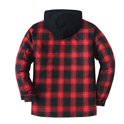 Image of ZENTHACE Men's Quilted Lined Hooded Plaid Jacket,Zipper & Snap Closure