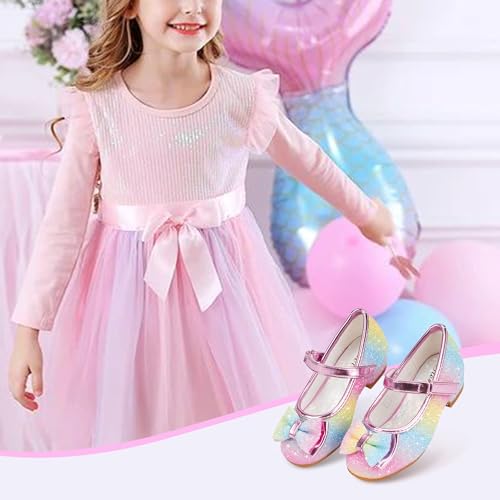 Stelle Girls Dress Shoes Toddler Princess Shoes Glitter Flower Little Girl Flats Mary Jane Low Heels for Party Wedding - Image 6