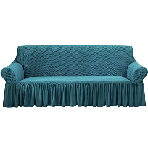 EMYRSA épaissir Housse De Canapé, Housse De Canapé 1/2/3/4 Places avec Jupe, Résistante, Lavable, Hautement élastique, Extensible, Facile à Ajuster, Protège Meuble Universel (Bleu,Housse de Coussin) Cover