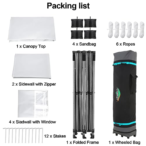 COBIZI 10x20 Pop up Canopy Tent 10x20 Canopy with 6 Sidewalls Waterproof Heavy Duty Commercial Canopy Tent for Parties Outdoor Garden Gazebo, Carry Bag with Wheel(10x20ft, White) by COBIZI - Image 8