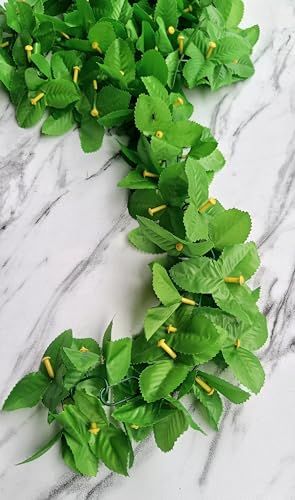 Image of VRB Dec 1 Pcs Artificial Flowers Vine Blossom /Roses Garland Fake (6 ft) Flowers Fabric Roses /Blossom Garland for Wedding Decor Diwali /Ganpati /Garden Wall Valentine (Green Money Plant Creeper)