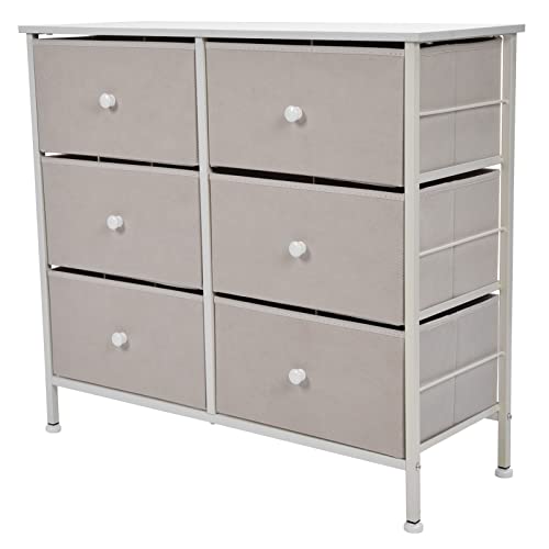 RASTKY Gabinete de Almacenamiento de Tela Blanca de 6 Cajones para Organización de Ropa de Dormitorio con Asas y Pies Ajustables, Unidad de Almacenamiento de Muebles de Dormitorio para Ropa,