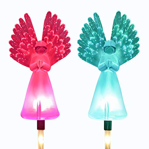 Kearui Solar Angel Lights Outdoor Decorative, Garden Gifts for Mom Women, Multi-Color Changing LED Stake Light with Fiber Optic Power for Loved One s, Yard Patio Lawn Grave Cemetery Decorations