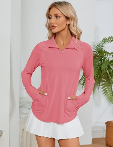 Image of LOMON Women Long Sleeve Shirts Sun Protection 1 /4 Zip Summer Quick Dry Hiking Shirts Quarter Zip Pullover for Women