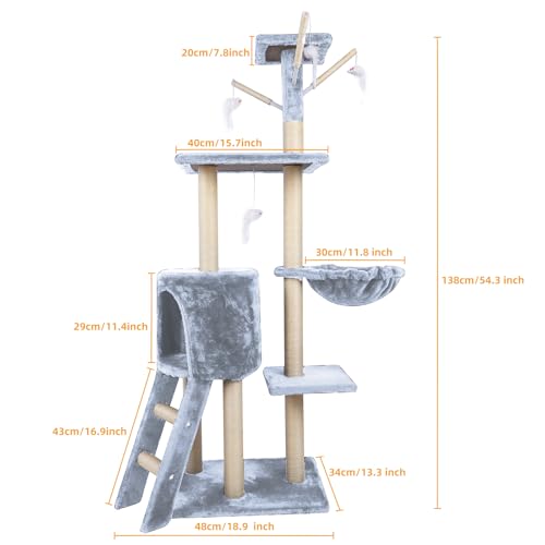 Torre para gato interior de 54.3 pulgadas con hamaca y condo miniatura 5