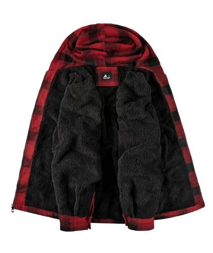Image of ZITY Men's Flannel Hooded Jacket Fleece Sherpa Lined Plaid Shirts Jackets Zip Up Sweatshirt Hoodies for Men with 4 Pockets