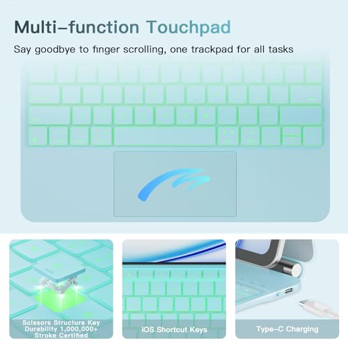 Image of RAYMCRAFT for iPad Air 13-inch Case with Keyboard (M4 /M3 /M2, 2026 /2025 /2024) & iPad Pro 12.9 inch (6th /5th /4th /3rd) Magic Keyboard, 11-Color Backlight, Multi-Touch Trackpad with Safe Pencil Buckle, Blue