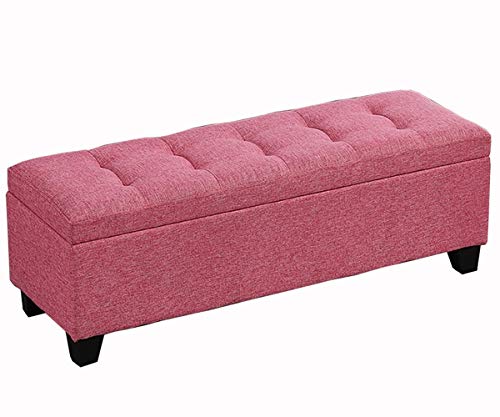 Banco otomano Plegable con Almacenamiento, Caja para Juguetes, tapete de Tela de Lino, Banco para Zapatos, Ahorra Espacio, soporta 150 kg, 100 x 40 x 40 cm, Color Rosa