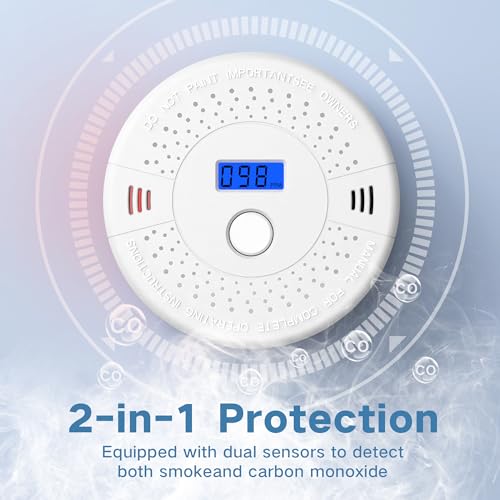 10-Year Battery Smoke & CO Detector, Interconnected Alarm with Digital Display