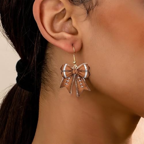 Baseball Football Bow Earrings for Women Game Day Outfits Softball Fan Jewelry Gift Football Sport Baseball Mom Dangle Accessories for Sports Fans3