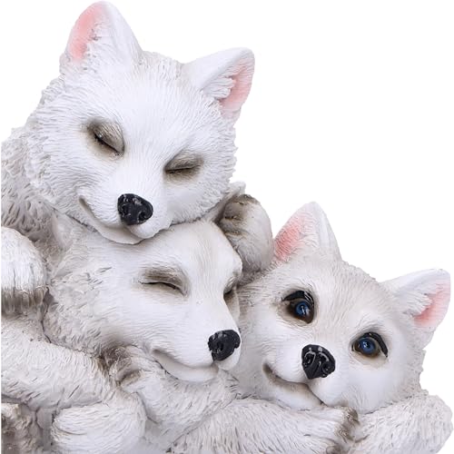 Nemesis Now Sleepy Wolf Pups Figurine 14cm, Resin, White, Three Baby Wolves Figure, White Wolves Trio Ornament - Image 2